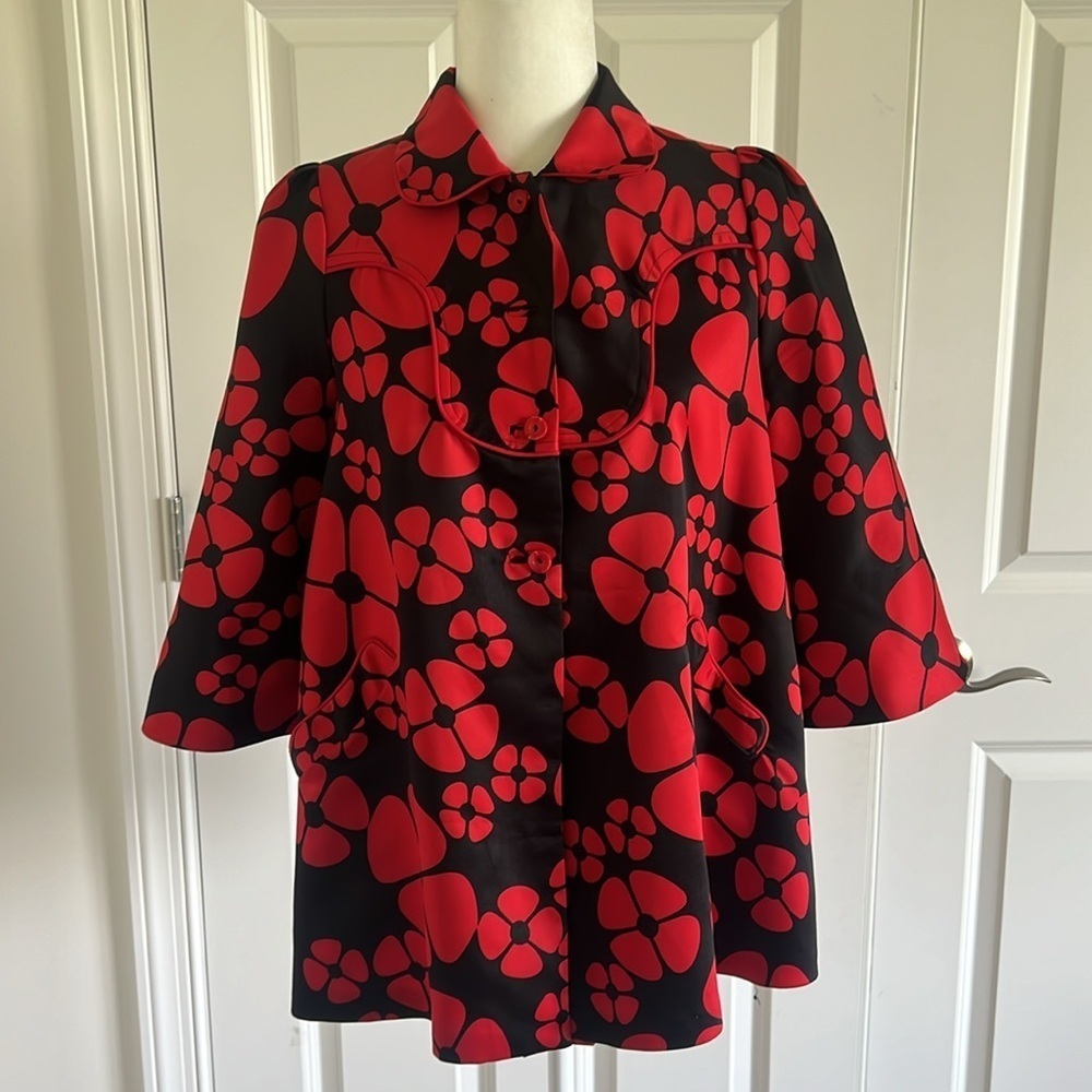 Elija Blue Black/Red Floral 3/4 Sleeve Korean jacket Vintage Style Statement